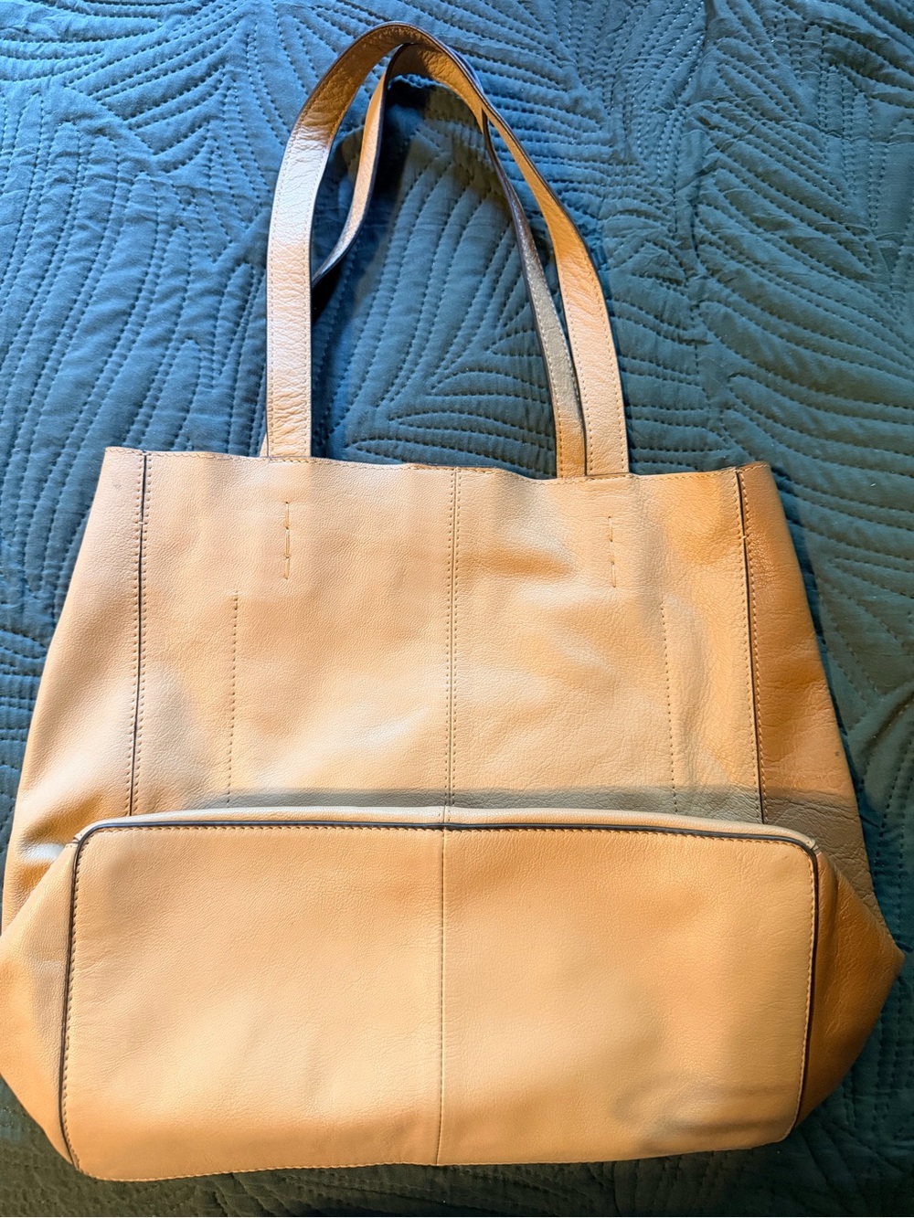 Lucky brand Leather Tote Bag in Beige/ dark tan
